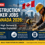 Construction workers at a building site in Canada showing construction worker jobs in Canada 2026, salaries, high demand, and visa pathways for foreign workers.