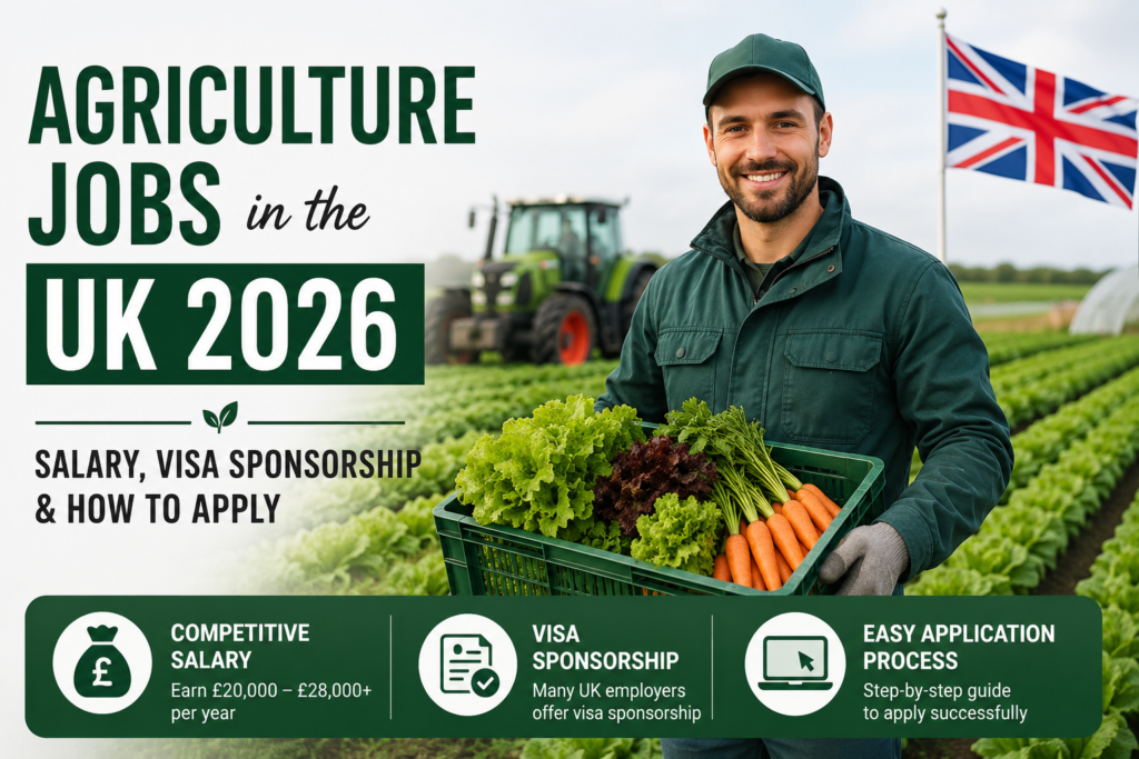 Farm worker harvesting fresh vegetables in a UK field for agriculture jobs in the UK 2026 with visa sponsorship opportunities