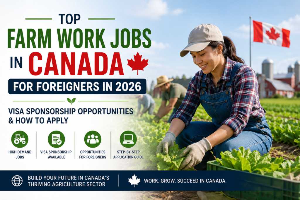 Top farm work in Canada: Canadian farm worker harvesting vegetables in a field, highlighting visa sponsorship opportunities for foreign workers seeking agricultural jobs in Canada in 2026.