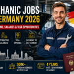 Mechanic working on a modern car engine in a German auto workshop representing high demand mechanic jobs in Germany 2026