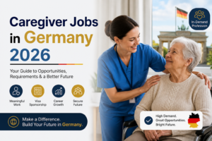 Professional caregiver assisting an elderly woman in Germany, highlighting caregiver jobs opportunities in Germany 2026 with visa sponsorship and career growth.