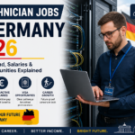 IT technician working in a modern German data center handling servers and network systems representing IT technician jobs in Germany 2026 with high demand, salaries, and visa opportunities