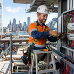Featured image showing an electrician in safety gear working in Australia.
