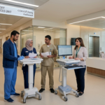Healthcare Jobs in Saudi Arabia for expats in 2026 showing hospitals hiring support staff roles such as nurses, caregivers, lab assistants, and administrative workers in a modern medical facility setting
