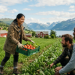 Farm jobs in Norway for foreigners working in seasonal agricultural fields harvesting crops