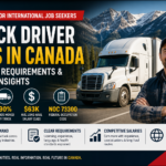 Truck driver jobs in Canada 2026 infographic showing demand, salary insights, requirements, and immigration pathways for foreign workers.