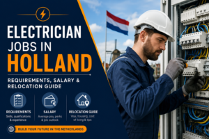 Electrician Jobs in Holland: Requirements, Salary & Relocation Guide highlighting electrician career opportunities, qualification requirements, salary expectations, and relocation pathways for foreign workers moving to the Netherlands.