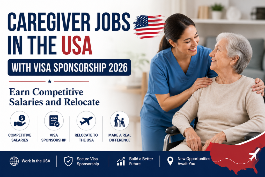 Caregiver Jobs in the USA with Visa Sponsorship 2026: Earn Competitive Salaries and Relocate featuring in-demand caregiving roles, employer-sponsored visa opportunities, attractive salary packages, and pathways for international workers to build careers in the United States.